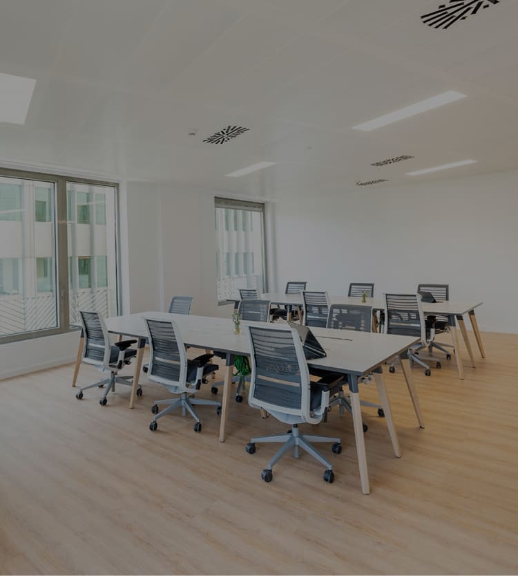 Coworking area with private offices